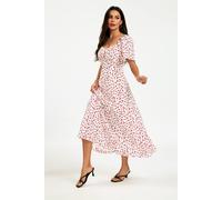 FS Collection Women's Floral Sweetheart Neck Ruched Bust Midi Dress in White | Size: Large