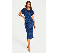 FS Collection Women's Floral Velvet Devore Puff Sleeve Bodycon Midi Dress In Navy | Size: Medium FS Collection Navy M