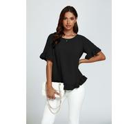 FS Collection Women's Frill Detail Short Sleeves Top in Black | Size: Medium FS Collection Black M