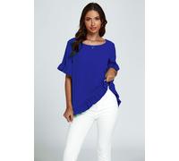 FS Collection Women's Frill Detail Short Sleeves Top in Blue | Size: XL FS Collection Blue XL