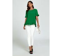 FS Collection Women's Frill Detail Short Sleeves Top in Green | Size: Small FS Collection Green S