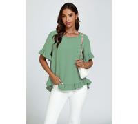 FS Collection Women's Frill Detail Short Sleeves Top in Light Green | Size: Small FS Collection Light Green S