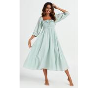 FS Collection Women's Frill Detail Square Neckline Midi Dress In Light Green | Size: Large FS Collection Light Green L