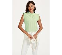 FS Collection Women's Frill Trim Sleeve Frill Neck Blouse Top in Light Green | Size: Large FS Collection Light Green L