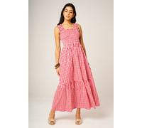FS Collection Women's Gingham Smocked Bodice Strap Tiered Midi Dress in Red | Size: Small FS Collection Red S