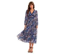 FS Collection Women's Gold Foil Abstract Print Long Sleeve Midi Dress In Navy | Size: Large FS Collection Navy L