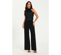 FS Collection Women's Gold Foil Halter Neck Tie Back Top In Black | Size: XL