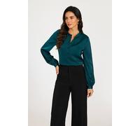 FS Collection Women's Grandad Collar Button Front Satin Blouse in Teal | Size: XL FS Collection Teal XL