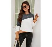 FS Collection Women's Grey & Camel Block Colour Jumper Top In Beige FS Collection Multicolor One Size