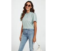 FS Collection Women's Grey Little Floral Print Angle Sleeve High Neck Top/Blouse In Blue | Size: Large FS Collection Blue L
