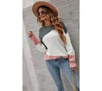 FS Collection Women's Grey & Pink Block Colour Jumper Top In White FS Collection Grey One Size