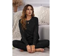 FS Collection Women's Grey Star Print Loungewear Co Ord Set In Black | Size: Small FS Collection Black S