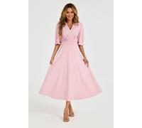 FS Collection Women's Half Sleeves Jersey Midi Dress with Wrap Neckline in Dusty Pink | Size: Large FS Collection Dusty Pink L