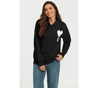 FS Collection Women's Heart & Q word knitted hoodie In Black FS Collection Black One Size