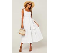 FS Collection Women's Hem Detail Tiered Maxi Dress In Light Blue in White | Size: 12-14 FS Collection White 12-14