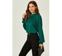 FS Collection Women's High Neck Back Cut Detail Blouse Top in Green | Size: Large FS Collection Green L