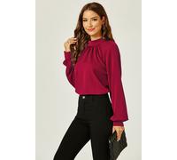 FS Collection Women's High Neck Back Cut Detail Blouse Top in Wine | Size: Large FS Collection Wine L