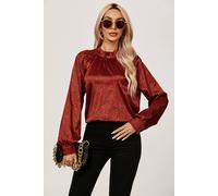 FS Collection Women's High Neck Back Cut Detail Satin Blouse Top in Copper | Size: Medium