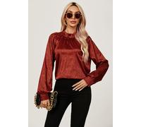 FS Collection Women's High Neck Back Cut Detail Satin Blouse Top in Copper | Size: Small FS Collection Copper S