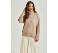 FS Collection Women's Jumper Top With High Neck In Camel in Beige FS Collection Beige One Size