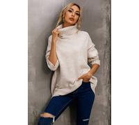 FS Collection Women's Jumper Top With High Neck In Cream FS Collection Cream One Size