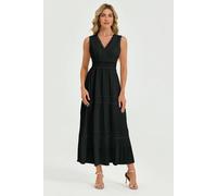 FS Collection Women's Lace Trim V-Neck Tiered Sleeveless Midi Dress in Black | Size: XL FS Collection Black XL