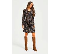 FS Collection Women's Leaf Print Tie Front Mini Shirt Dress In Black | Size: Large FS Collection Black L