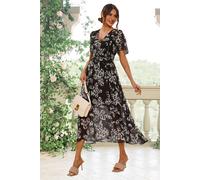 FS Collection Women's Leopard Floral Print Angel Sleeve Maxi Dress In Black | Size: Small FS Collection Black S