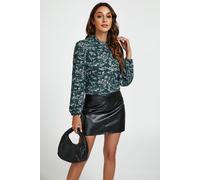 FS Collection Women's Little Floral Print Frill Detail High Neck Top In White in Green | Size: Small FS Collection Green S