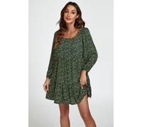 FS Collection Women's Little Floral Print Square Neck Mini Dress In Olive Green | Size: Medium FS Collection Olive M