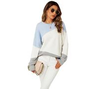 FS Collection Women's One Size Round Neck Jumper, Long Sleeve, Grey White Blue Color Block Pattern, Acrylic Blend, Regular Fit