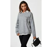 FS Collection Women's Pocket Detail Knitted Jumper In Grey FS Collection Grey One Size