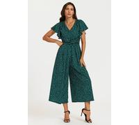 FS Collection Women's Polka Dot Angel Sleeve Twist Jumpsuit In Green | Size: XL