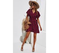 FS Collection Women's Polka Dot Mini Wrap Style Dress in Wine | Size: XS FS Collection Wine XS