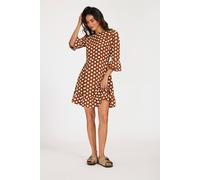 FS Collection Women's Polka Dot Print Frill Detail Mini Dress In Brown | Size: Large FS Collection Brown L