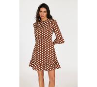 FS Collection Women's Polka Dot Print Frill Detail Mini Dress In Brown | Size: Small FS Collection Brown S