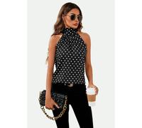 FS Collection Women's Polka Dot Print Halter Neck Tie Back Top In Black | Size: Medium FS Collection Black M