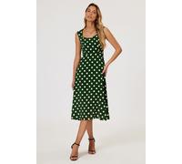 FS Collection Women's Polka Dot Print Heart Neck Midi Green | Size: XL FS Collection Green XL