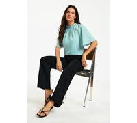 FS Collection Women's Polka Dot Ruffle High Neck Short Sleeve Blouse in Blue | Size: Small