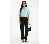 FS Collection Women's Polka Dot Ruffle High Neck Short Sleeve Blouse in Blue | Size: XS