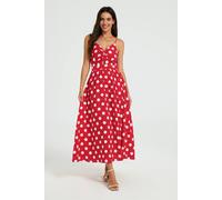 FS Collection Women's Polka Dot Twist Front Strappy Midi Dress in Red | Size: XL FS Collection Red XL