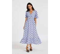FS Collection Women's Polka Dot V-Neck Angel Sleeve Midi Dress in Blue | Size: Medium FS Collection Blue M