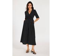 FS Collection Women's Polka Dot Wrap Culotte Jumpsuit with Tie Waist in Black | Size: Small FS Collection Black S