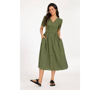 FS Collection Women's Puff Sleeve Button-Front Midi Dress in Khaki | Size: Medium FS Collection Khaki M
