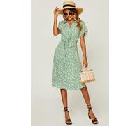 FS Collection Women's Relaxed Floral Print Button Down Midi Shirt Dress in Green | Size: Large FS Collection Green L