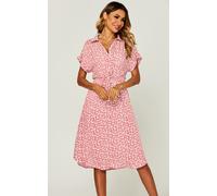 FS Collection Women's Relaxed Floral Print Button Down Midi Shirt Dress in Pink | Size: XS FS Collection Pink XS