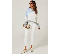 FS Collection Women's Relaxed Grey & White Block Colour Jumper Top In Blue & Grey & White FS Collection Multicolor One Size