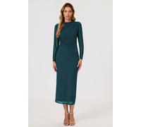 FS Collection Women's Ruched Mesh Long Sleeve Midi Dress in Teal | Size: XL FS Collection Teal XL