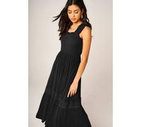 FS Collection Women's Shirred Bodice Tiered Midi Dress with Lace Trim in Black | Size: XL FS Collection Black XL