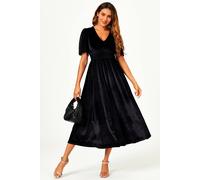 FS Collection Women's Silver Foil V Neck Velvet Midi Dress In Black | Size: Medium